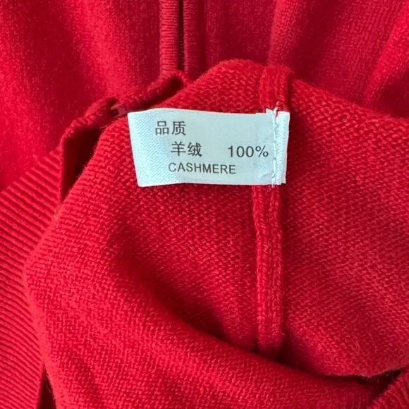 Women's Red Hooded Zipper Cashmere Cardigan - Picture 4 of 5